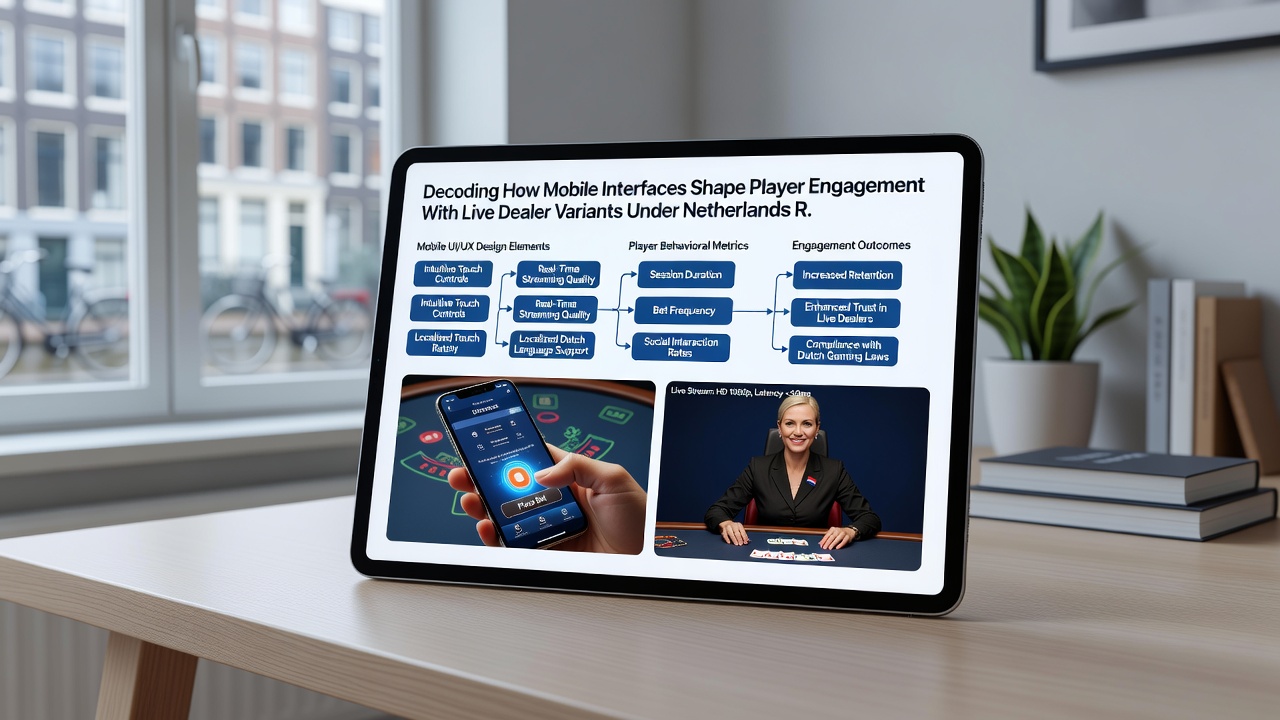 Detailopname van een live roulette tafel op een tablet met compliance badges en spelerstatistieken